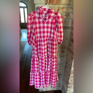 TCEC pink and white buffalo check dress